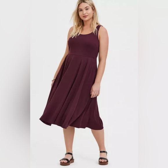 Torrid Midi Studio Luxe Ponte Fit And Flare Dress Maroon/Burgundy Size 1X Office - Picture 3 of 14